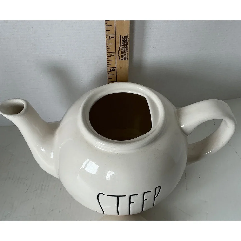 Rae Dunn STEEP Ceramic Teapot Farmhouse Style Cream White Large Tea Pot